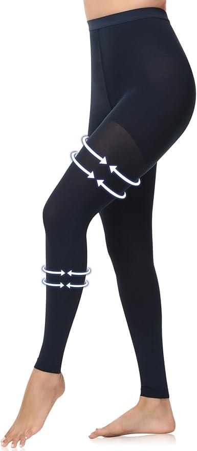 Medical Compression Pantyhose for Women & Men, 20-30mmHg Graduated Support Tights, Opaque Footless High Waist, L