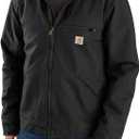 Carhartt Men's Relaxed Fit Washed Duck Sherpa-Lined Jacket (Medium, Black)