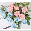 Blue Fake Roses Artificial Flowers 10 Pcs Real Touch Silk Faux Roses with Long Stems for Home Wedding Hotel Office Centerpiece Decor