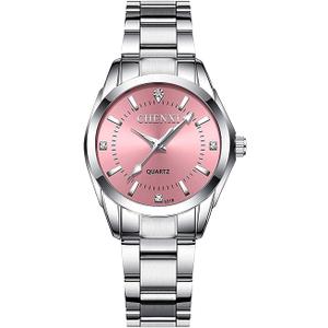 Watches for Women Analog Quartz Silver Stainless Steel Watches Luminous Waterproof Ladies Dress Watch (021pink)