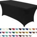 ABCCANOPY 8 FT Black Spandex Table Cover Stretch Fitted Wrinkle Resistant Tablecloth Reuse for Rectangular Folding Table Patry Event Wedding Banquet Protector, 96" x 30"