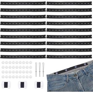 PH PandaHall 18pcs Black Pant Waist Tightener 20mm Wide Elastic Waist Button Kits Adjustable Elastic Sewing Bands with 12 Buttons Waist Tightener Tool for DIY Waistband Pant Craft, 10 Inch