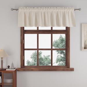 Small Tiers 1 Piece Faux Linen Textured Kitchen Cream Short Small Mini Window Curtains Valance 12 inches Length Privacy Home Decor Cafe Basement Living Room/Bedroom 52W by 12L Rod Pocket