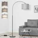 Arc Floor Lamp with Dimmer, Dimmable Floor Lamp for Living Room, Modern Standing Lamp with Gray Adjustable Hanging Shade, Tall Pole Lamp Reading Light for Bedroom, Over Couch, 9W LED Bulb Included