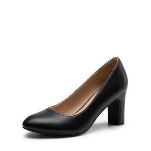 DREAM PAIRS Women's Block Heels Closed Toe High Chunky Rounded Toe Pumps Comfortable Slip On Work Shoes,Size 7,Black-Pu,DWUMPU2515