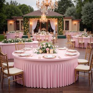 Htper 6 Pack Pink Round Spandex Tablecloths for 72inch Table, Wrinkle Free 132inch Stretchy Fitted 6ft Round Table Cloths Clothes Covers Skirt for Wedding Birthday Parties Banquet