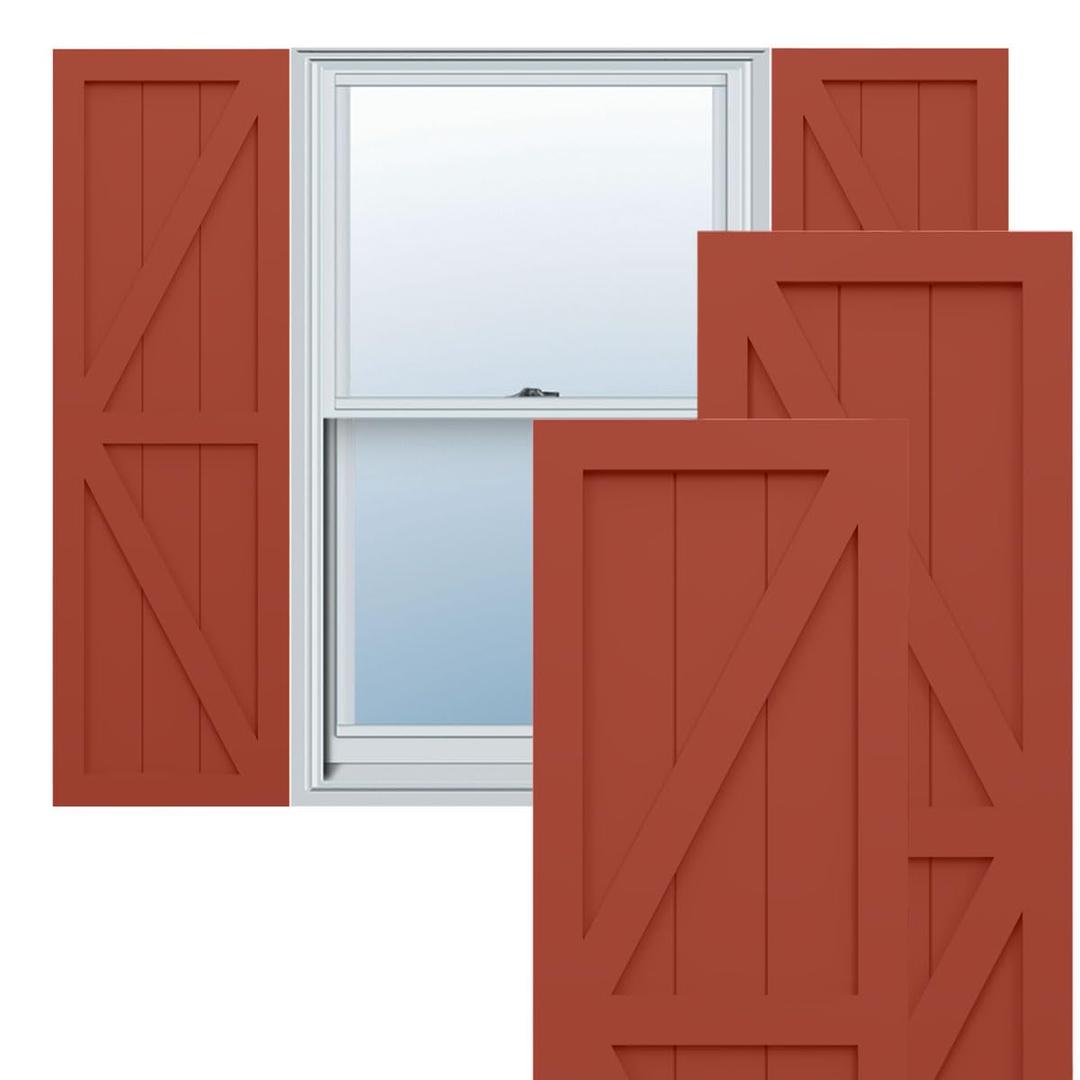 18"W x 36"H True Fit PVC Two Equal Panel Farmhouse Fixed Mount Shutters w/Z-Bar, Unfinished (Per Pair - Hardware Not Included)