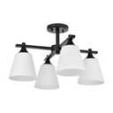 Matte Black Semi Flush Mount Ceiling Light, 4 Light Transitional Kitchen Lighting Fixtures with Opal Glass Shade, Hallway Light Fixtures Ceiling Mount for Dining Room, Living Room, Bedroom, Foyer