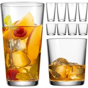 Glaver's Drinking Glasses Set of 8 Mixed Glassware Set, 4 Highballs 17 Oz., 4 Whiskey Glasses 13 Oz., Great For Cocktail Whisky and other Beverages. Dishwasher Safe.