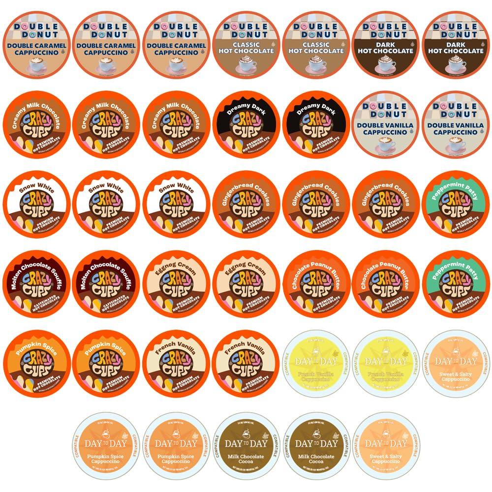 Crazy Cups Cappuccino & Hot Chocolate Variety Pack, Gift Set for Keurig K Cup Machines, 40 Count (EXP 01/31/26)