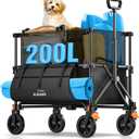 Elegear Wagon Cart Foldable Collapsible 440LBS - Adjustable Capacity from 100L to 200L - Heavy Duty Utility Beach Wagon with All-Terrain Wheels & Smallest Folding Design for Camping Sports Shopping (Black)