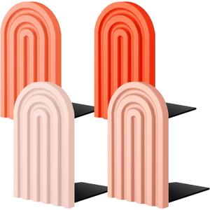 Harloon 4 Pcs Boho Arch Wood Bookends Rainbow Arch Back to School Book Stand Decorative Bookend for Shelves Non Skid Cute Book Stoppers for Heavy Books Home Office Library Kitchen(Vintage Color)