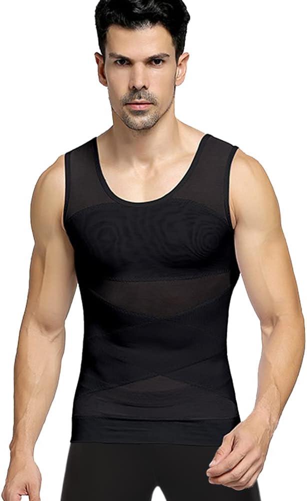 Mens Compression Shirt to Hide Gynecomastia Moobs Slimming Body Shaper Vest (Large, (2#)black)