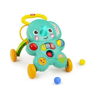 Bright Starts Stroll 'n Roll 2-in-1-Ball Push Walker Includes 3 Toy Balls, Elephant with 70+ Songs & Sounds, 7 Activities - Ball Drop, Piano, Spinner, Flip Book & More