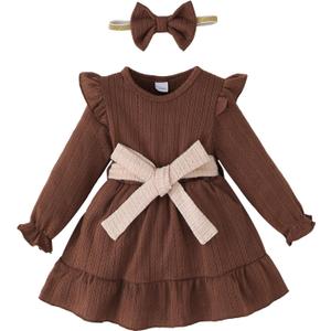 Mioglrie Baby Girl Dress Toddler Girls' Dresses 3 6 9 12 18 24 Months 2t 3t Girls Clothes Fall Winter Outfits (Brown)