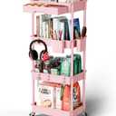 4 Tier Rolling Cart Organizer,Art Craft Diaper Bedside Snack Laundry Room Bathroom Organizer Narrow Thin Slim Rolling Trolley Utility Cart with Wheels for Kitchen,Office(Pink)