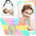 for iPad 9th 8th 7th Generation Case for Kids Girl with Pencil Holder, for iPad 10.2 Case with Butterfly Stand Shoulder Strap Shockproof Protective Cover, Multicolor (Colorful)