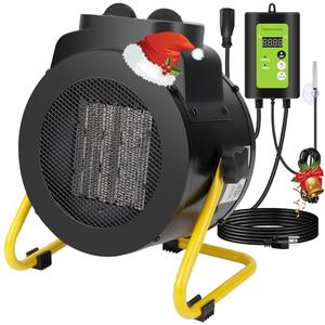 Orvella Greenhouse Heater with Digital Thermostat, 1500W Grow Tent Heater, Overheat Protection & Fast Heating, Electric Space Heaters for Patio, Garage, Greenhouse, Flower House, Black