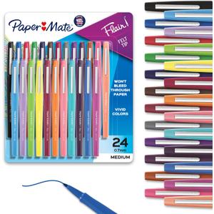 Paper Mate Felt Tip Pens, Flair Marker Pens, Medium Point, Assorted, 24 Count - Home, Office, Back to School, Teacher Supplies