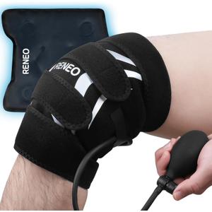 RENEO Compression Knee Ice Pack Wrap with Air Pump, Adjustable Knee Brace with Cold Packs Reusable, Hot and Cold Therapy for Women Men, Post-workout Recovery