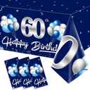 3 Pack Blue Silver 60th Birthday Tablecloth Decorations for Men, Navy Blue Happy 60 Table Cover Party Supplies, Sixty Years Old Birthday Disposable Table Cloth for Indoor Outdoor