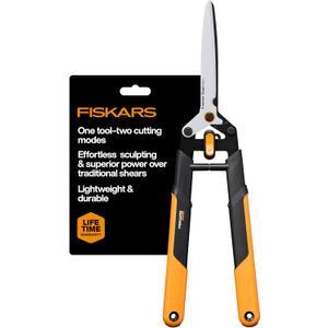 Fiskars DualAction Hedge Shears, 2-in-1 Fast Trimming & PowerCut Hedge Trimmer, Precision-Ground Steel Blades for Clean Cuts, Shock-Absorbing Bumpers & SoftGrip Handles for Comfort