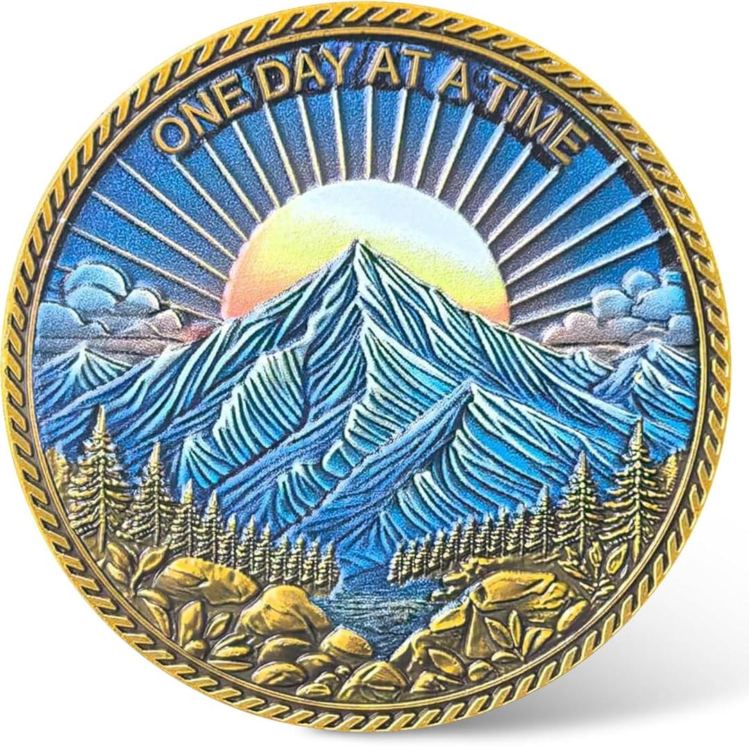 Sobriety Chip - 1.57 Inch Zinc Alloy Token with Inspiring Mountain Design & Serenity Prayer for Daily Motivation & Support in Overcoming Addiction