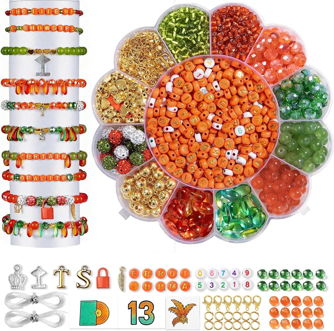 Goldwise Friendship Bracelet Making Kit for Fans, Orange Beads for Jewelry Making,Letter Beads (A-Z),Varieties of Charms, DIY Crafts for Gifts Birthday (showgirl)