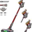 Cordless Vacuum Cleaner 580W 50Kpa Vacuum Cleaners for Home, 65 Mins Battery Stick Vacuum Anti-Tangle, Self-Standing, 8-in-1 Lightweight Vacuum for Hardwood Floor/Carpet/Pet Hair (7, Red)