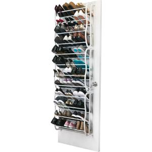 Simplify 36 Pair Adjustable Hanging Over the Door Shoe Rack, 12 Tier, in White