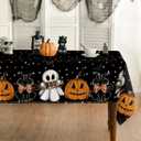 Horaldaily Halloween Tablecloth 6084 Inch Rectangular, Jack-O-Lantern Ghost Cat Dots Washable Table Cover for Party Picnic Dinner Decor