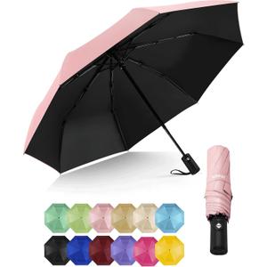 HIPPIH Compact Travel Umbrella for Rain - Windproof Automatic Umbrellas, UV Umbrella for Sun Protection with Black Anti-UV Coating, Portable Small Umbrellas for Backpack, Car, Walking, Kids, Women