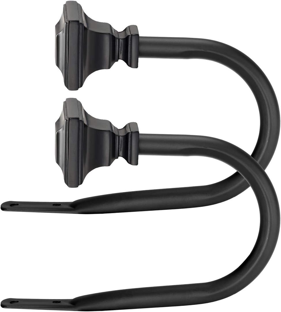 Black Square Finials Curtain Holdbacks - Set of 2 Decorative Rods, Drapery Holdbacks for Wall