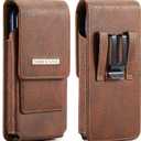 Holster for iPhone 17 Pro Max, Galaxy S26 Ultra S25 Ultra S24 Ultra S23 Ultra Note S22 Ultra, Premium Leather Pouch with Belt Clip Phone Holster Belt Case (Brown, X-Large)