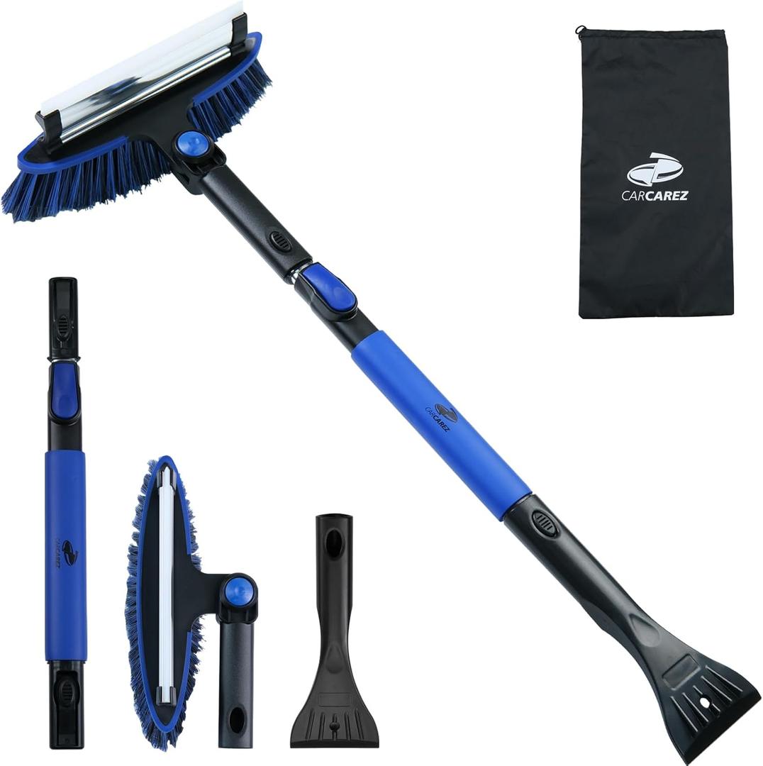 CARCAREZ 39" Extendable Car Snow Brush and Ice Scraper, Windshield Window Ice Snow Removal Snow Broom with Foam Grip 180 Pivoting Brush Head Snow Scraper for Car Auto Truck SUV (Blue)