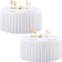 2 Pack White Spandex Round Tablecloths for 60 inch Tables, Stretchy Fitted 5FT Round Table Clothes,Wrinkle Free Table Cover with Skirt for Wedding Party Dining Banquet Graduation Decorations,White, 60inch(2packs)