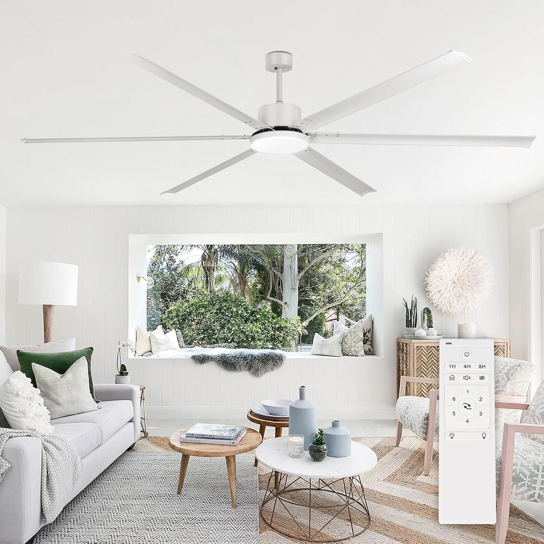 100" Industrial Ceiling Fan with Lights, Large Ceiling Fans with Remote 6 Reversible Aluminum Blades DC Motor 3CCT, Indoor Outdoor Commercial Ceiling Fan for Garage Shop Patio, White 100" Industrial Ceiling Fan with Lights, Large Ceiling Fans with Remote 6 Reversible Aluminum Blades DC Motor 3CCT, Indoor Outdoor Commercial Ceiling Fan for Garage Shop Patio, White