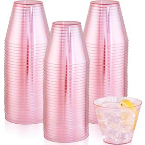 Ciaell 300PCS Clear Pink Plastic Cups - 9 Oz Heavy Duty Plastic Cups - Clear Party Cup Disposable Wine Cup for Parties & Weddings & Party