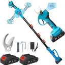 2-IN-1 Brushless Pole Pruning Shear, 2 * 2000mAh Battery, 15ft Reach 1.2" Cutting Diameter, Battery Powered Cordless Electric Pruning Shears, Pole Pruner for Garden Tree Trimming Branch Cutting