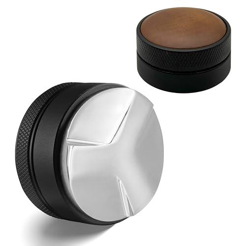 JUELICH 53mm Espresso Distributor with Walnut Wood Top – Adjustable Coffee Distribution & Leveling Tool for Portafilters – Professional Barista Espresso Accessories (53mm)