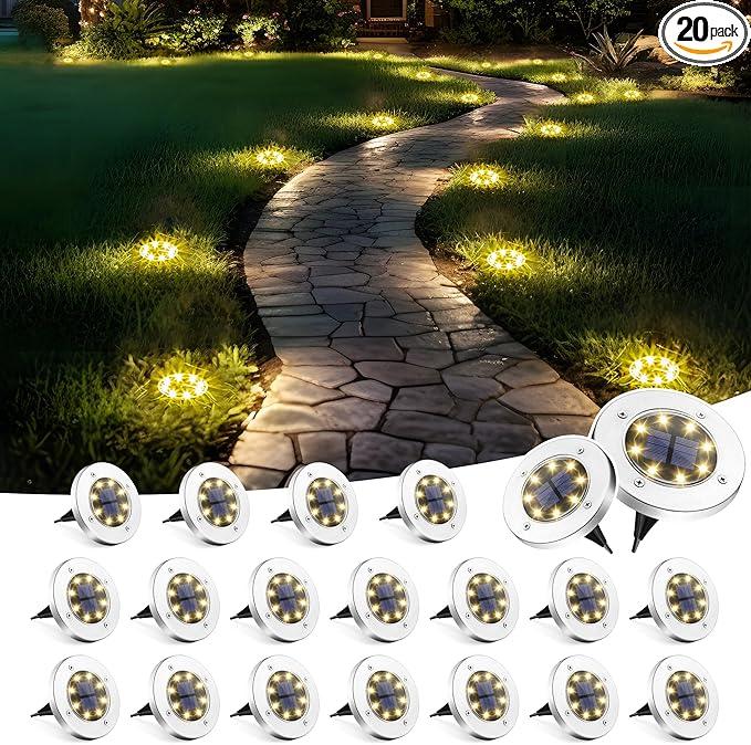 SOLPEX Solar Ground Lights 20 Pack, Solar Pathway Lights Outdoor Waterproof, Landscape Lighting for Garden, Walkway, Driveway, Yard, Deck, Patio, Swimming Pool (Warm White)