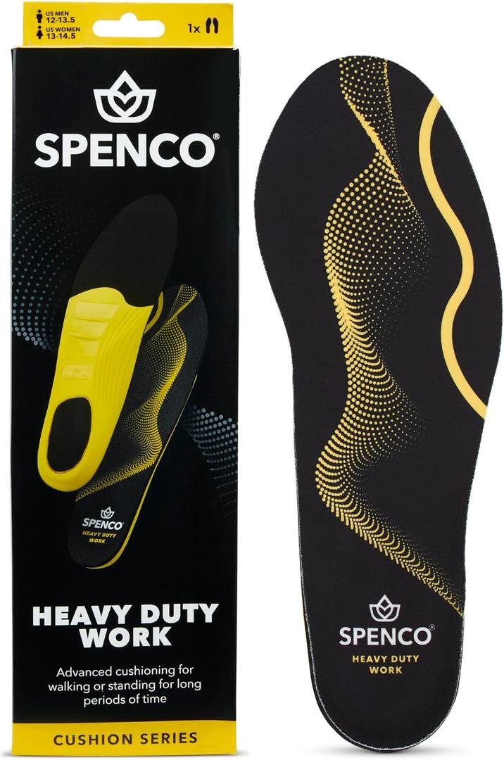 Spenco PolySorb Heavy Duty Insoles - Performance Foam Shoe Inserts w/ 4-Way Stretch Fabric & SpenCore Layer for Shock Absorption, Odor Control & All-Day Comfort & Stability - Fits Most Shoes