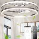 Low Profile Ceiling Fans with Lights and Remote, 19.7'' Fandelier Ceiling Fans with Remote App, Flush Mount ceiling fan with 6 Speeds 3000-6000K Dimmable LED Light For Bedroom (brushed nickel)