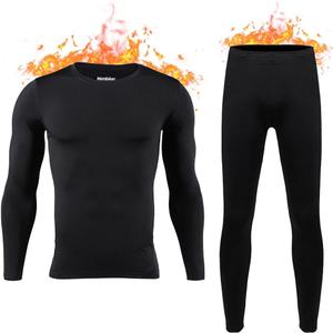 HEROBIKER Long Johns Thermal Underwear for Men Skiing Winter Warm Hunting Gear Fleece Lined Base Layer Set Top Bottom (Large, Black)