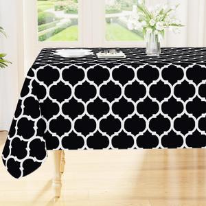Smiry Rectangle Table Cloth, Waterproof Vinyl Tablecloth with Flannel Backing for Rectangle Tables, Wipeable Spillproof Plastic Tablecloths for Dining, Camping, Indoor and Outdoor (60"x120", Black)