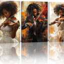 African American Canvas Prints Wall Art Black Woman Man Playing Violin Poster Black Jazz Pictures Wall Decor Musical Instruments Paintings for Music Room Decor Framed(Vintage-1,16L x 24W x 3Pcs)