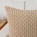 Kevin Textile 14x36 Inch Long Lumbar 1 Pack Boho Decorative Throw Pillow Cover Soft Striped Corduroy Rectangle Cushion Case Farmhouse Solid Color Accent for Living Room Couch Sofa Bed, Beige