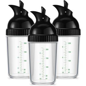 Lallisa 3 Pcs Salad Dressing Shaker 7 oz Salad Dressing Dispenser Mixer Shaker for Soy Sauce Vinaigrette Kitchen Spice Oil Vinegar Container (Black)