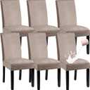 Waterproof Dining Chair Cover,Spandex Fabric Fit Stretch Chair Slipcover,Removable Washable Jacquard Parsons Chair Covers (Khaki,Set of 6)