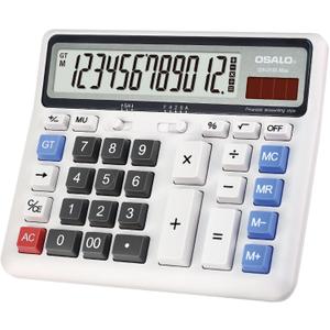 Desktop Calculator Extra Large LCD Display 12-Digit Big Number Accounting Calculator with Giant Response Button, Battery & Solar Powered, Perfect for Office Business Home Daily Use(OS-2135) OS-2135 Pro, X-Large